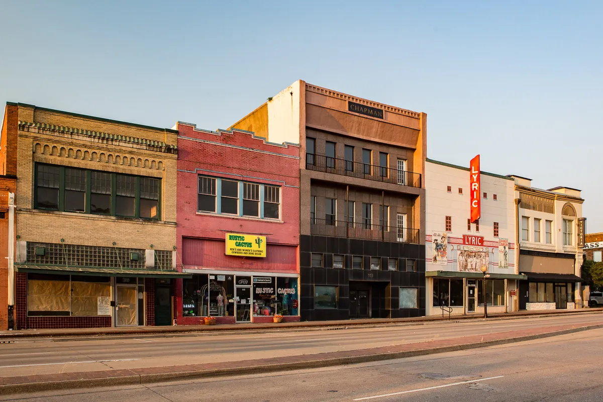 Buildings along a street in downtown Terrell, Texas