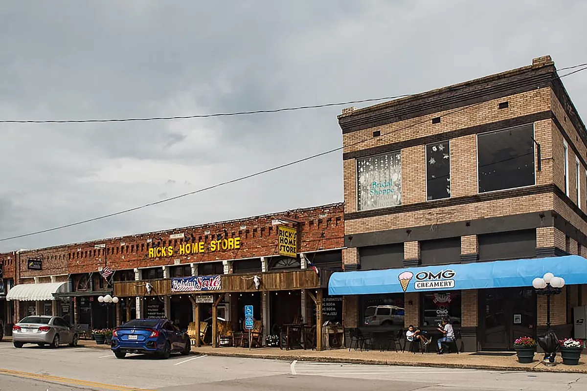 Buildings along a street in downtown Wylie, Texas